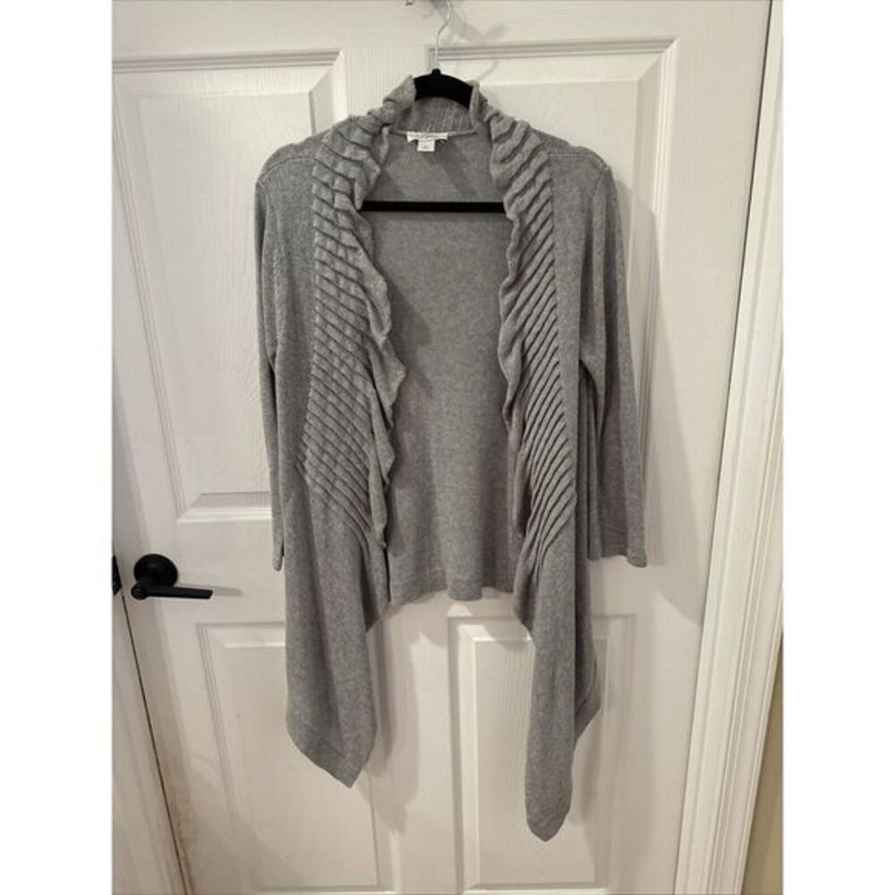 Ann Taylor Women's Ruffled Trim Heather Gray Drape Front Cardigan Sweater‎ M